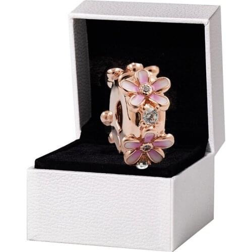 2021 New Spring Charm 925 Sterling Silver Pink Daisy Spacer Clip Charms Bead Fit Bracelets Necklaces DIY For Women Jewelry