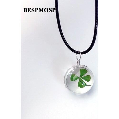 24PCS/Lot Wholesale Trendy Flower Necklace Leather Chain Four Leaf Clover Glass Bottle Pendant Necklace Women Jewelry Charm Gift