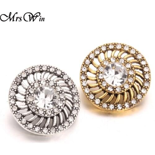 6pcs/lot New Snap Jewelry Full Crystal Flower Gold 18mm Metal Snap Buttons Fit Silver color Leather Snap Bracelets for Women