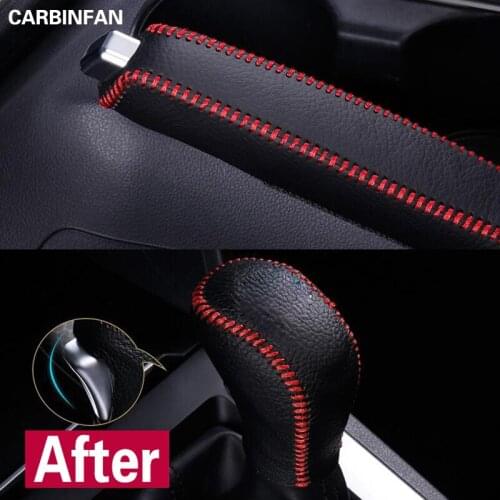Accessories AT handbrake cover&gear head covers interior Styling leather Hand-stitched shift knob for hyundai creta 2014-2018