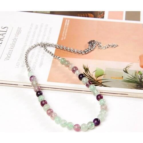 Bohemia Natural Stone Agates Small Beads Necklace For Women Men Turquoises Fluorite Silvery Colored Chain Choker Fashion Jewelry