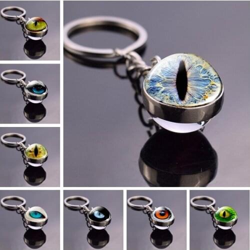 Animal Eyes Photo Glass Ball Keychain Eye Jewelry Art Charm Dragon Eyes Evil Eye Pendant Key Chain Gifts for Women and Men