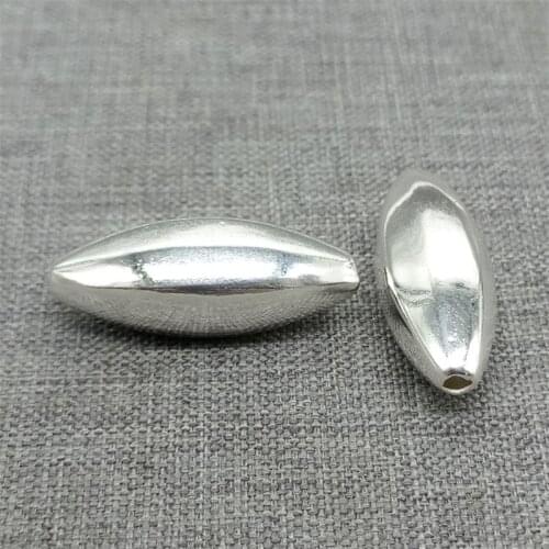 2 Pieces of 925 Sterling Silver Plain Olive Oval Beads for Bracelet Necklace