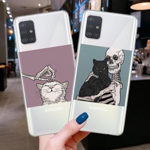 Funny Halloween Skeleton Cat Phone Case For Samsung A51 A71 A21S A11 A31 A41 A10 A20 A30 A40 A50 A70 A7 A9 A6 A8 Plus 2018 Cover
