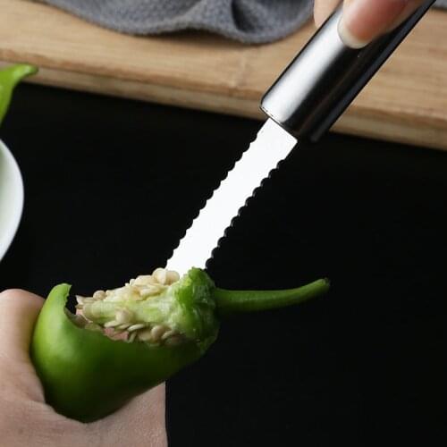 Stainless Steel Pepper Corer Tool Serrated Edge Coring Tool Serrated Seed Remover Core Deseeder Kitchen Vegetable Tool E7