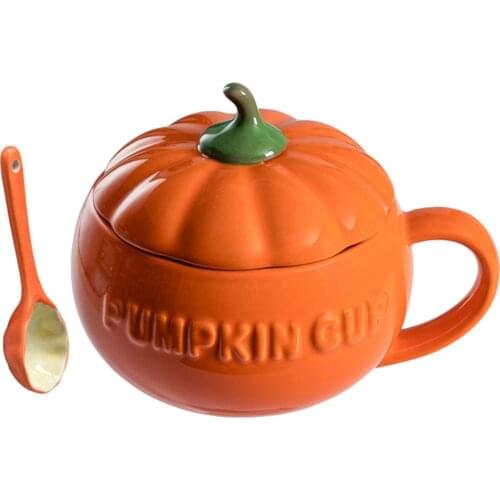 1Set Ceramic Coffee Mug Lovely Pumpkin Shape Cup Storage Cup for Home (Orange)
