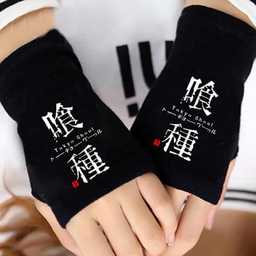 Fashion Anime Tokyo Ghoul Gloves Fingerless Cotton Knitting Wrist Mitten Men Women Boys Girls Cartoon Cosplay Hip-Hop Halloween