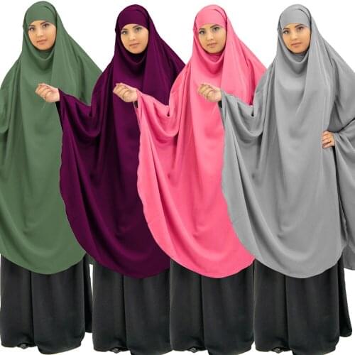 Muslim Women Hijab Khimar Hooded Abaya Overhead Islamic Prayer Garment Kaftan Burqa Arabic Ramadan Solid Color Worship Service