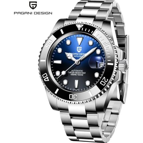 Mens Automatic Mechanical Wristwatch PAGANI DESIGN Stainless Steel Divers Watch Sapphire Glass Men Watches reloj hombre NH35A