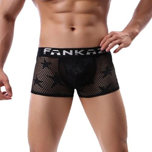 Men Underwear Boxer Mesh Boxers Sexy Cueca Masculina Boxers Shorts Underwear Male Star Black White Underpants