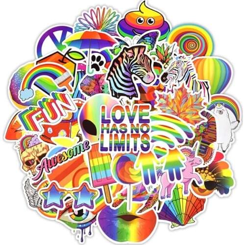 Stickers Travel 50 pcs no repeated Waterproof Unglued Repeatedly pasted Outdoor theme Rainbow Surfing sticker