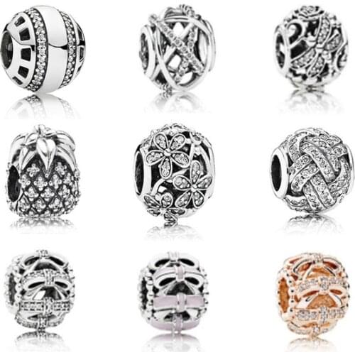 NEW 100% Genuine 925 Sterling Silver Dazzling Clear CZ Charm Beads Fit Bracelet DIY bracelet Pendants factory Wholesale