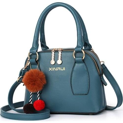 2021 Spring New Ladies Handbag Pure Color Fashion Hair Ball Pendant Female Bag High Quality Shoulder Bag Lady Messenger Bag sac