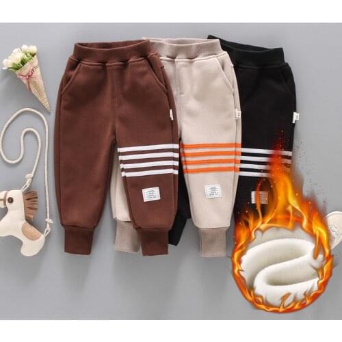 New Winter Warm Thick Sports Pants For Boys 1-8T Striped Harem Long Pants Kids Long Pencil Trousers