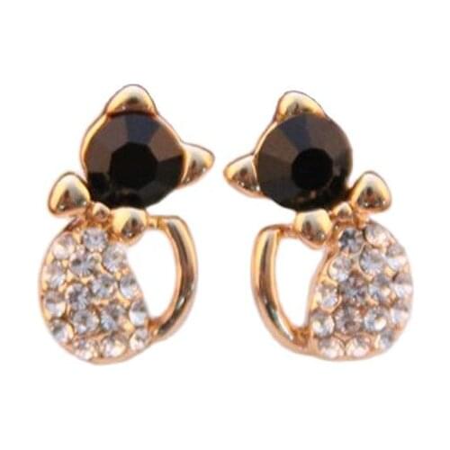 Charm Elegant Black Gem Eye Rhinestone Body Cat Earrings Fashion Jewelry For Women Hot Accessories