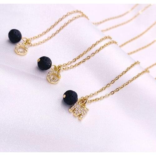 Nature Lava Stone Initial Necklace A-Z Crystal Letter Name Stainless Steel Necklace Essential Oil Diffuser Aromatherapy Jewelry