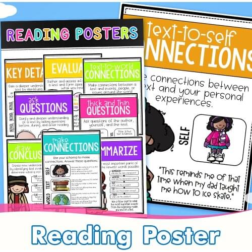 40 PCS English Reading Comprehension Strategies and Skills Poster Book Workbook for Kids Classroom School Educational Posters