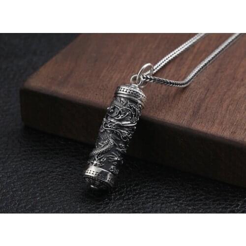925 sterling Silver dragon pendant charm Cremation jewelry Capsule ash urn holder ( without Chain) A3001