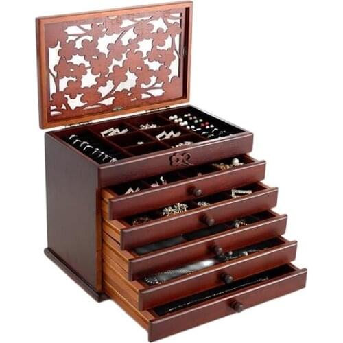 Solid Wood Wooden Box Makeup Storage Boxes Jewerly Box Organizer Retro Style Large Multilayer Marriage Holiday Gift