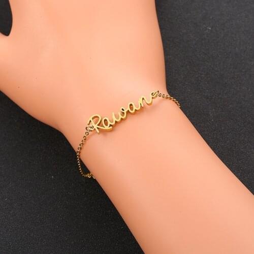 Adjustable Custom Bracelet Personalized Name Handmade Women Kids Stainless Steel Engraved Letter Charms Bracelet Bangle Jewelry