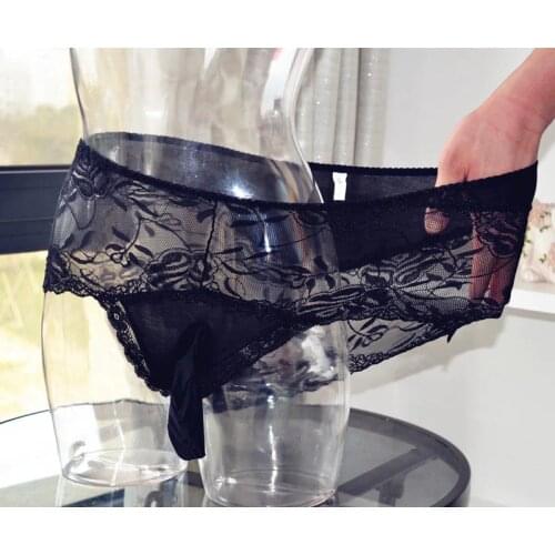 Male Sexy Lingerie Sheer Lace Floral Men Gay Stretch Briefs Penis Sheath Panties Sissy Erotic Underwear Fetish Lingerie for Him