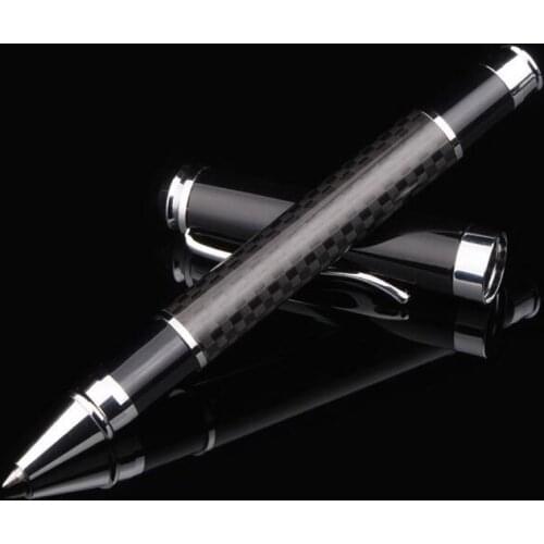Metal Carbon Fiber Ball Point Pen Black Silver Signature School Student Office Stationery Ink Pens