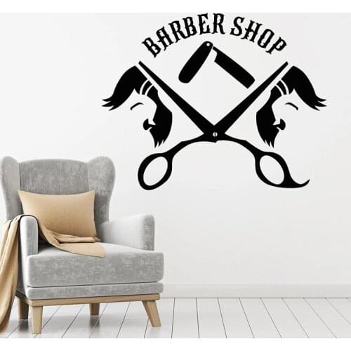 Haircut Wall Decal Shaves Tools Elements Hair Door Window Vinyl Stickers Barber Shop Logo Interior Decor Creative Wallpaper E522