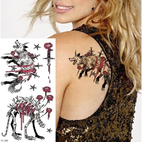 Tattoo halloween women men shoulder tattoos red dinosaur skeleton tattoo stickers scar unicorn horse tattoo and body art summer