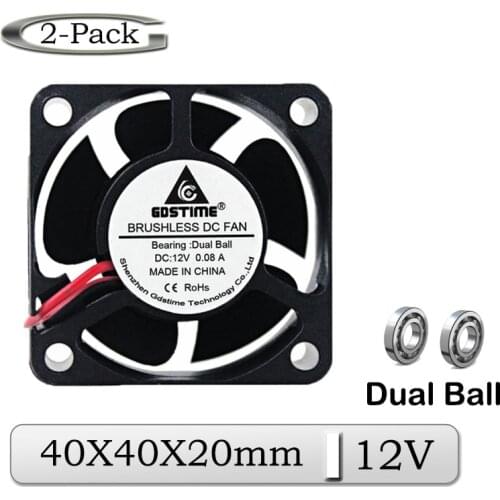 2Pcs Gdstime DC 12V 40x40x20mm 40mm Dual Ball Bearing Brushless Radiator Cooling Fan 4020B 4cm humidifier Cooler Fan
