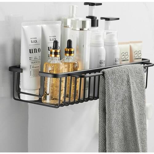 Space Aluminum Bathroom Holder Shelf Black Kitchen Organizer Shampoo Basket Shower Storage Rack