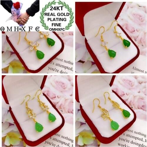 OMHXFC Jewelry Wholesale YM299 European Fashion Woman Girl Party Birthday Wedding Gift Water Drop Zircon 24KT Gold Drop Earrings
