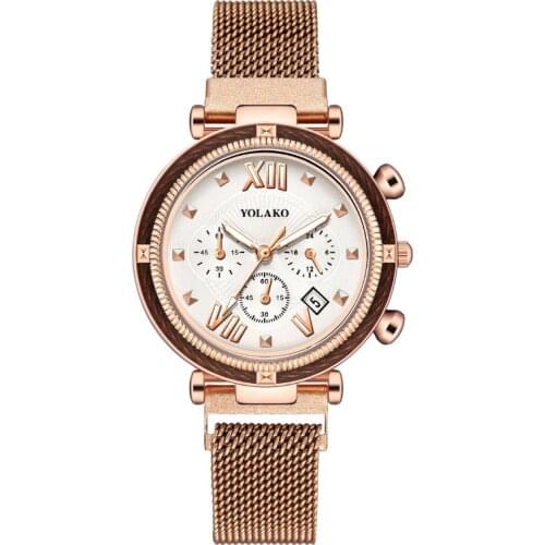 Women Watches Ladies Rosy Gold Mesh Magnet Quartz Watch Women Calendar Casual Dress Watches For Gifts Relogio Feminino Hot Clock