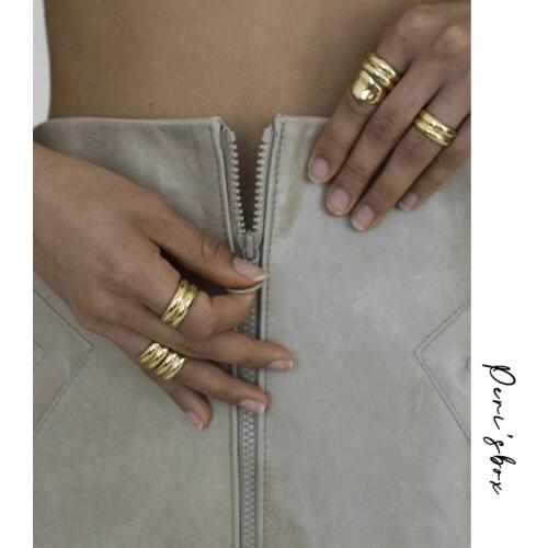 PerisBox 3 Sizes Double Layers Gold Rings Wide Titanium Steel Rings for Women Minimalist Plain Stackable Rings 2020 Fashion