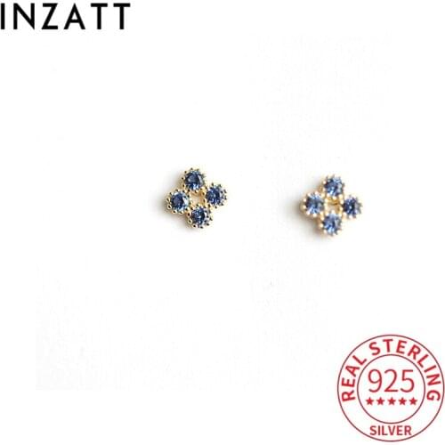 INZATT Real 925 Sterling Silver Blue Zircon Square Stud 14K Earrings For Women Bohemian Fine Jewelry Accessories Drop shipping