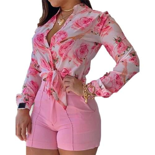 Rose Printting Turn-Down Collar Long Sleeve Button Cardigan Shirts Women Winter Clothes Casual Fashion Office Lady Tops suit