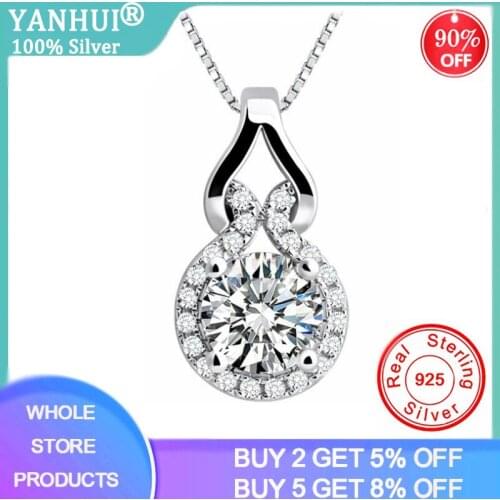 YANHUI Round 2ct Zirconia Diamond Pendant Necklace 925 Sterling Silver Choker Statement Necklace Women Silver 925 Jewelry ZND364