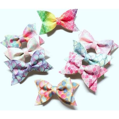 Boutique ins 24pcs Fashion Glitter Gradient Rainbow Bow Hairpins Fairy Mermaid Print Bowknot Hair Clips Princess Headwear