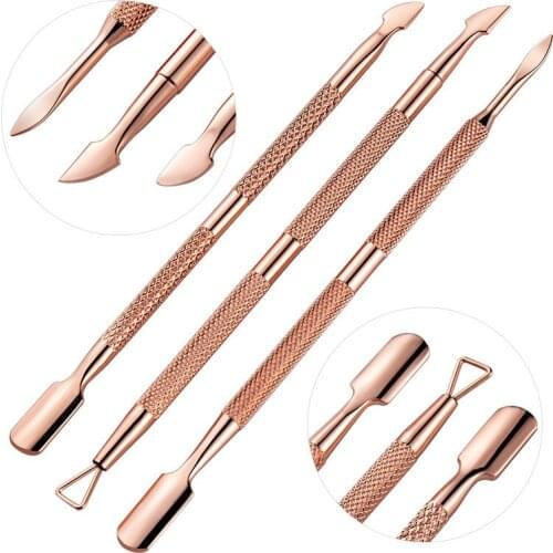 3pcs Gold Stainless Steel Cuticle Pusher Nail Art Pedicure Manicure Tools Nail File Dead Skin Push Cuticle Remover Nail Pusher