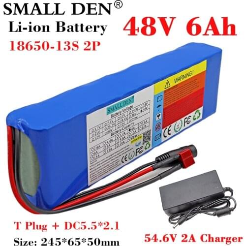 48v 6Ah 18650 li-ion battery pack 13S2P 500-800W High Power 54.6V Electric bicycle scooter ebike battery with 15A BMS+2A Charger
