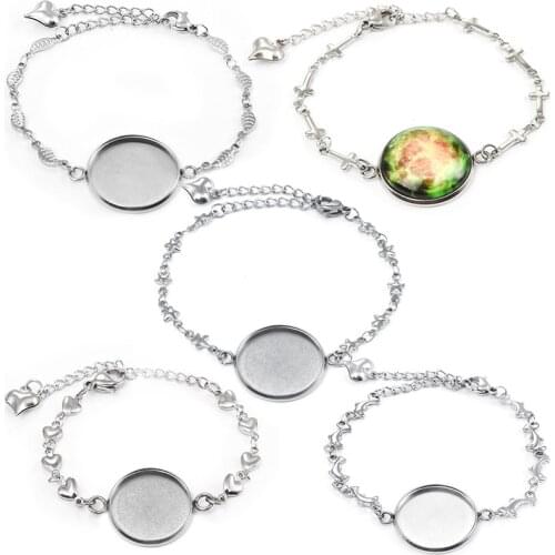 5pcs Stainless Steel Bracelet Base Settings Round Cabochons 20mm Cameo Bracelets Bezel Trays Blanks for Jewelry DIY Finding