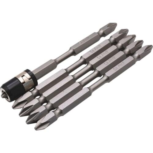 5Pcs S2 Screwdriver Bits Set 100Mm Phillips Strong Magnet Driver Steel Double Head Hex Shank With Magnetizer Ring