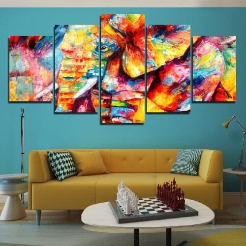 Colorful Elephant Abstract Animal Living Room Wall Painting 5Pcs Canvas Waterproof Ink Printing Home Frameless Decoration Poster