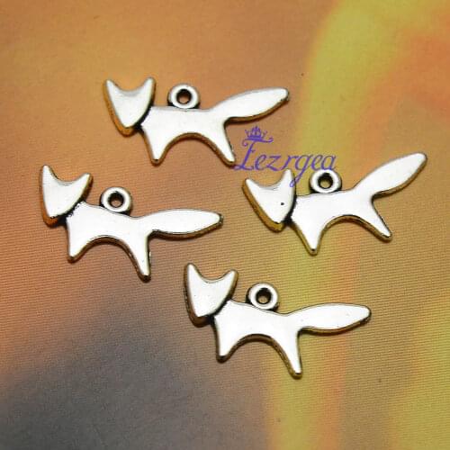 50pcs/lot--20x10mm, Antique silver plated fox charms,DIY supplies,Jewelry accessories