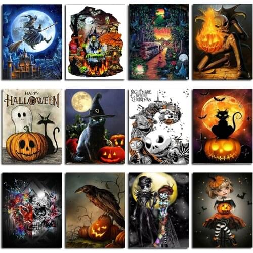 5D Diy Diamond Painting Halloween Cross Stitch Fall Witch Pumpkin Needlework Home Decor Full Rhinestone Diamond Embroidery Lx755