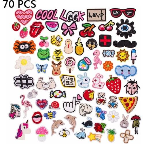 70pcs/lot Cartoon Animal fruit Embroidery Patches For Clothing DIY Iron On Patches On Clothes Fruit Patch Custom Patch