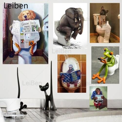 Nordic Abstract Creative Animal Poster Dog Elephant Frog Toilet Canvas Painting Funny Picture Home Decoration Toilet Bathroom