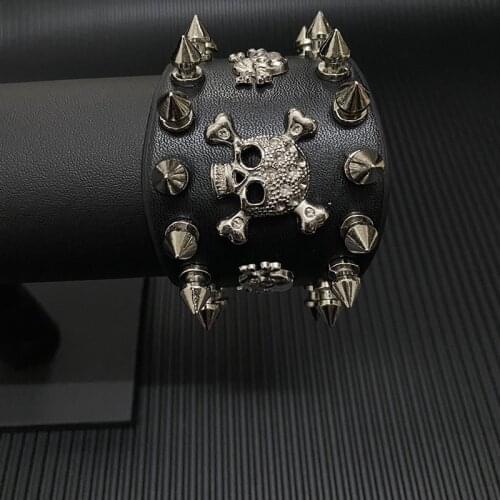 JUNWEI Bracelet Mens Retro Skull Bracelet Cool Leather Jewelry Factory Direct