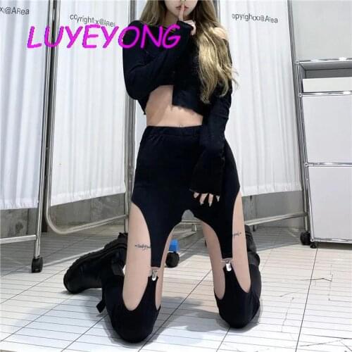 Stretch Pants Punk Long Trousers Women Big Hollow Out Hole Detachable Shorts Elastic Waist Pant Black Gothic Lady Street Sport