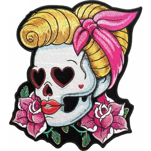 Colored Personalized Loving Eyes Pin Up Girl Skull Patch Fine Decal DIY Motorcycle Car Stickers Waterproof KK 13*11cm