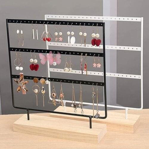 36/57/69 Holes Wooden Earrings Jewelry Organizer Display Holder Stand Metal Jewelry Holder Earrings Necklace Rack Display 3 Tier